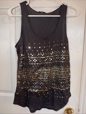 Express Gray Tank Top with Silver Sequin Accents